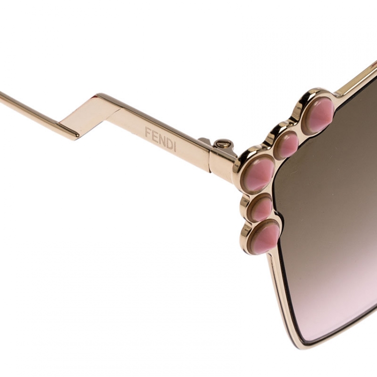 Pre Owned Fendi Rose Gold and Pink Gradient Mirrored FF 0261/S Cat Eye Sunglasses 