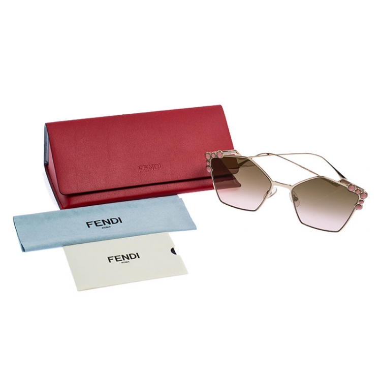Pre Owned Fendi Rose Gold and Pink Gradient Mirrored FF 0261/S Cat Eye Sunglasses 