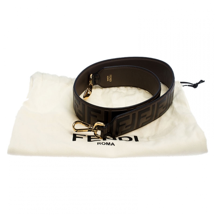 Pre Owned Fendi Black/Brown Zucca Leather Strap You Bag Strap