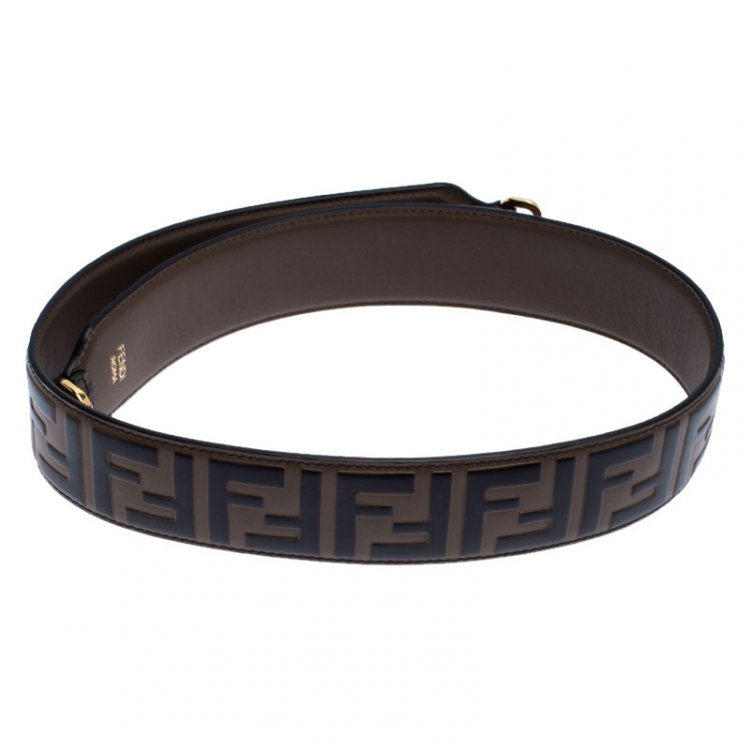Pre Owned Fendi Black/Brown Zucca Leather Strap You Bag Strap