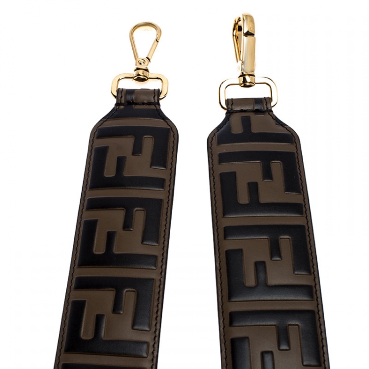 Pre Owned Fendi Black/Brown Zucca Leather Strap You Bag Strap