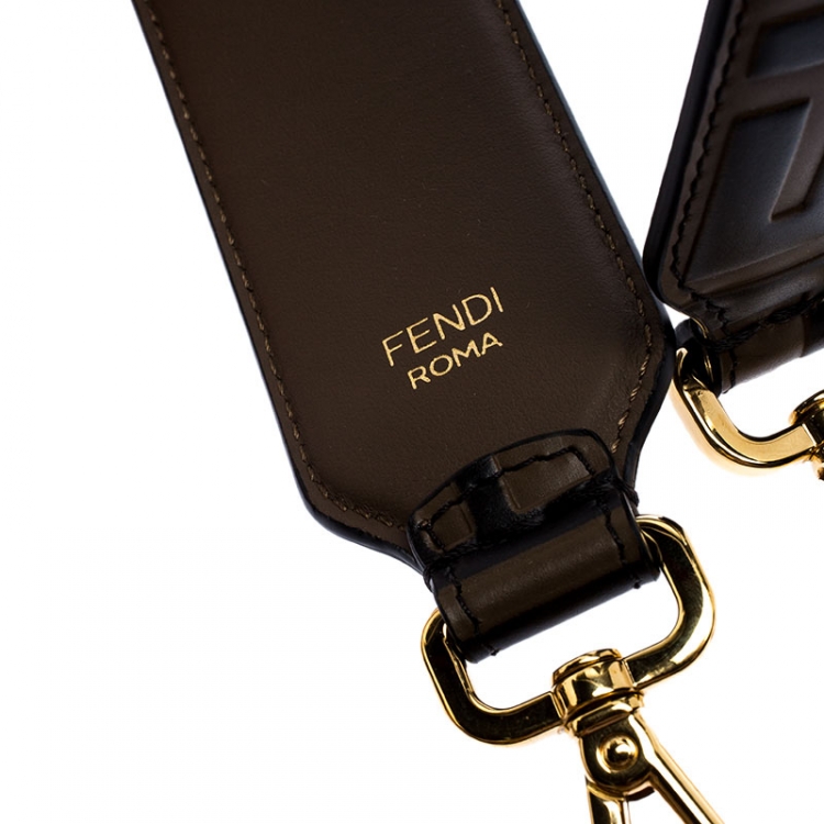 Pre Owned Fendi Black/Brown Zucca Leather Strap You Bag Strap