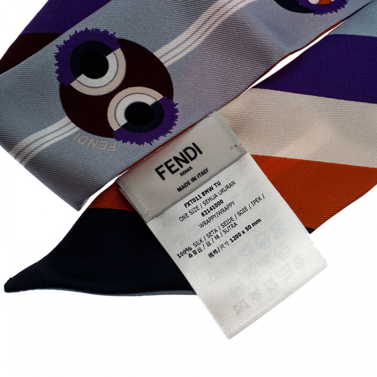 Pre Owned Fendi Multicolor Bugs Monster Print Silk Bandeau Scarf