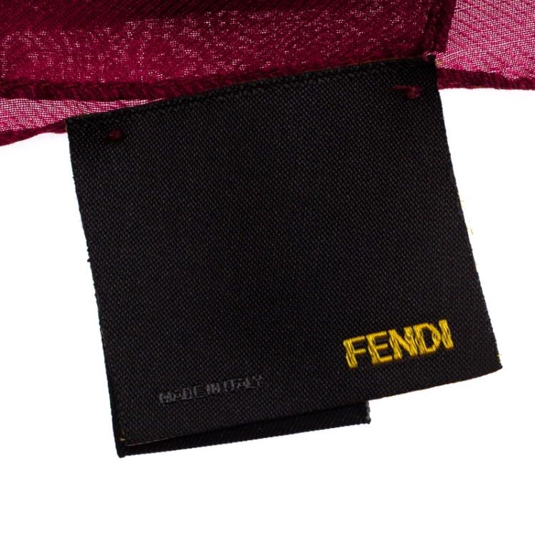 Pre Owned Fendi Berry Pink Zucca Patterned Silk Scarf