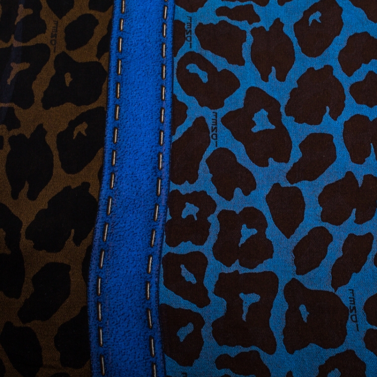 Pre Owned Fendi Bicolor Animal Print Sheer Silk Scarf
