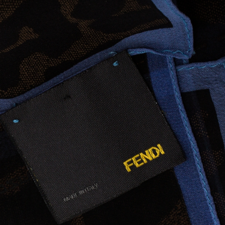 Pre Owned Fendi Bicolor Animal Print Sheer Silk Scarf
