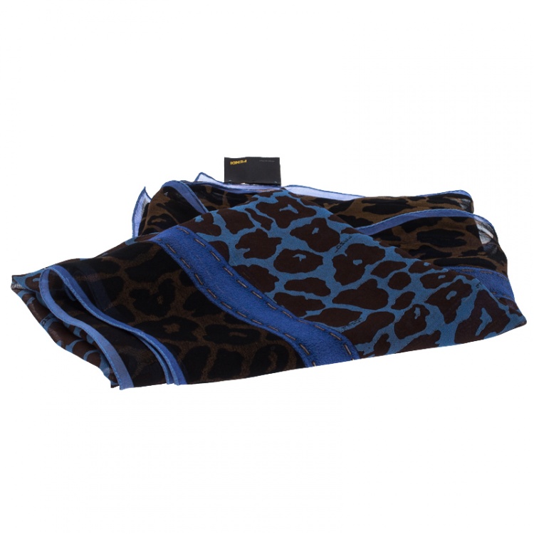 Pre Owned Fendi Bicolor Animal Print Sheer Silk Scarf