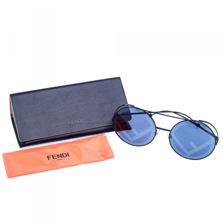 Pre Owned Fendi Blue Tone Cliché Print 0285/S Run Away Round Sunglasses