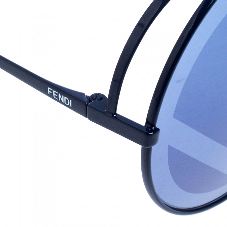 Pre Owned Fendi Blue Tone Cliché Print 0285/S Run Away Round Sunglasses
