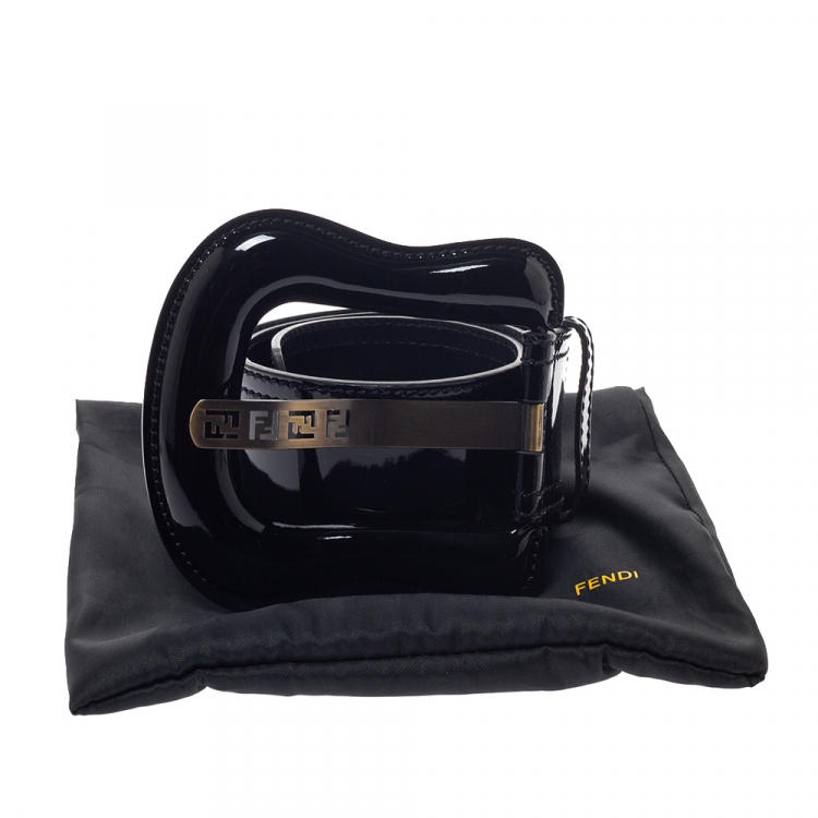Pre Owned Fendi Black Patent Leather Waist B Buckle Belt 75CM