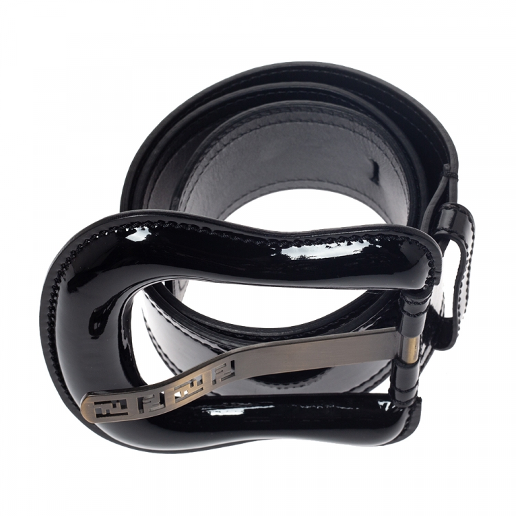 Pre Owned Fendi Black Patent Leather Waist B Buckle Belt 75CM
