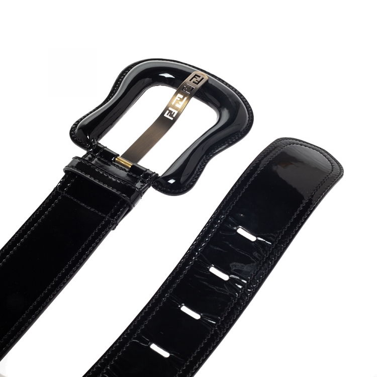 Pre Owned Fendi Black Patent Leather Waist B Buckle Belt 75CM