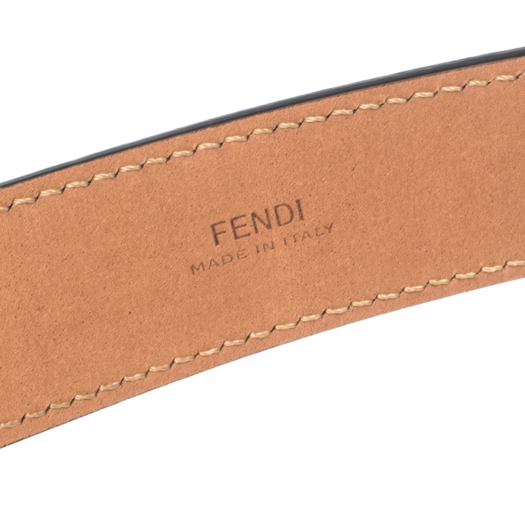 Pre Owned Fendi White Leather FF Logo Buckle Belt 85CM