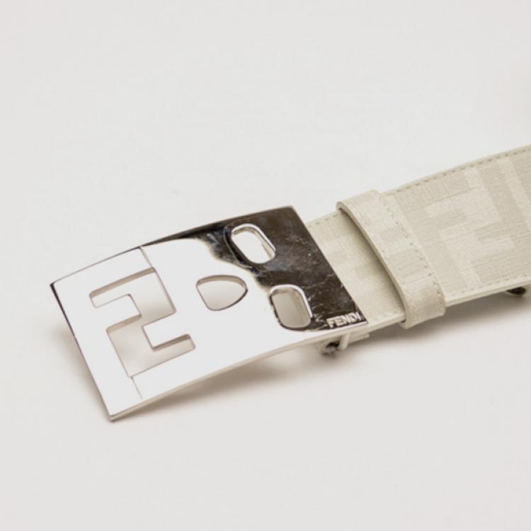 Pre Owned Fendi White Monogram Leather Belt