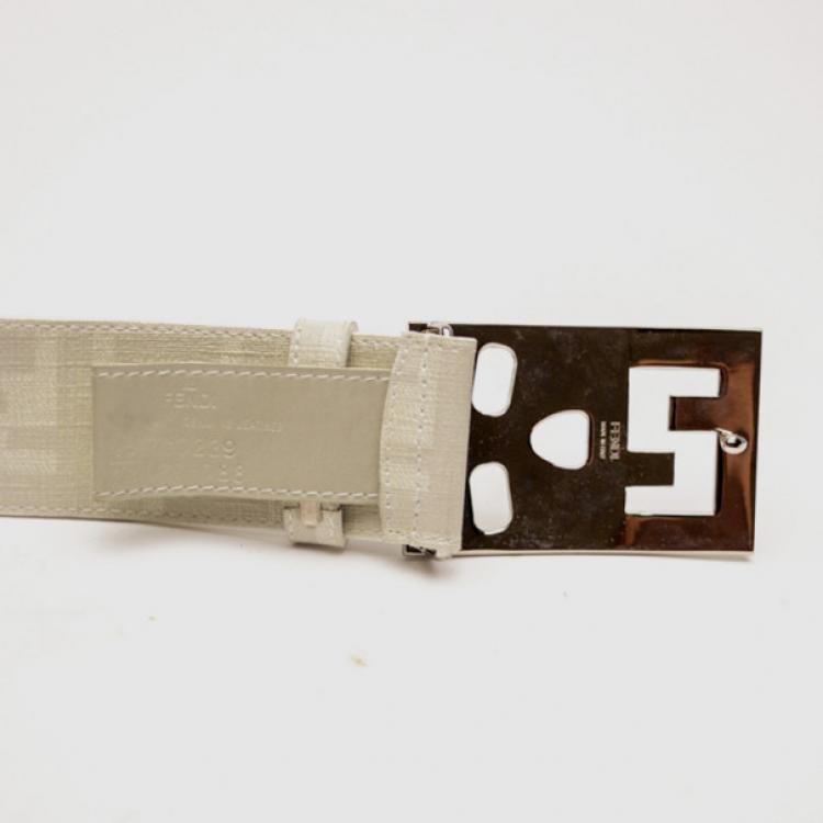 Pre Owned Fendi White Monogram Leather Belt