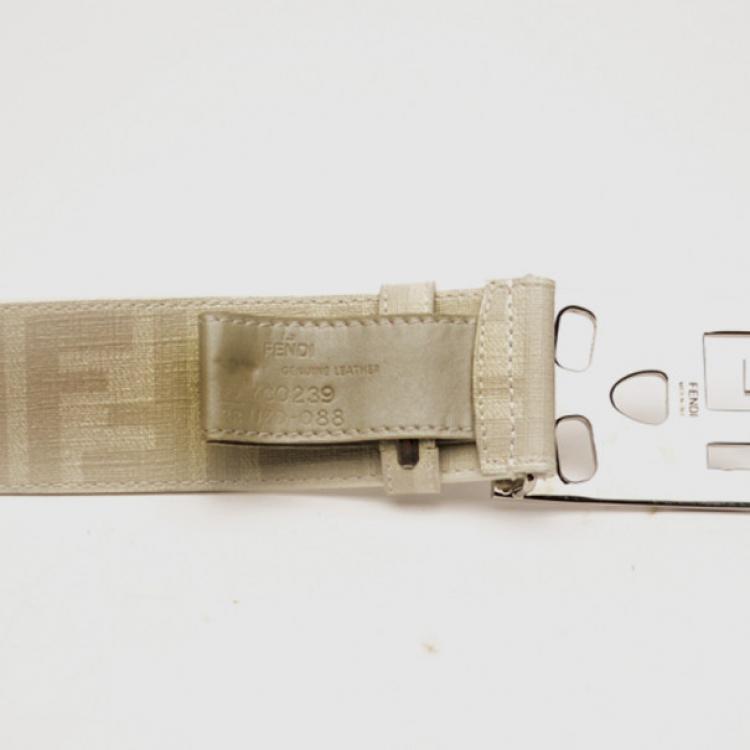 Pre Owned Fendi White Monogram Leather Belt
