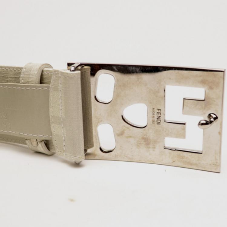 Pre Owned Fendi White Monogram Leather Belt