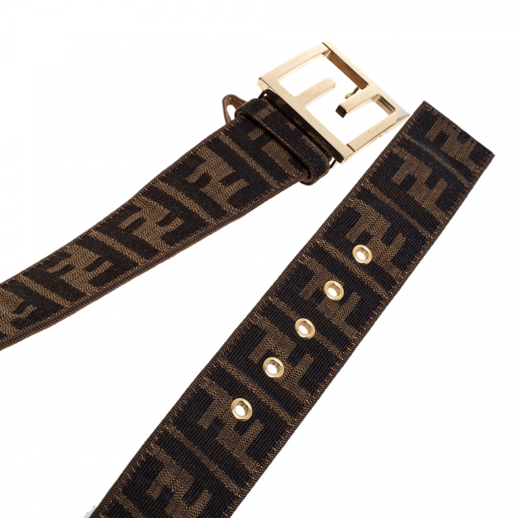 Pre Owned Fendi Brown Zucca Canvas FF Logo Belt 95CM