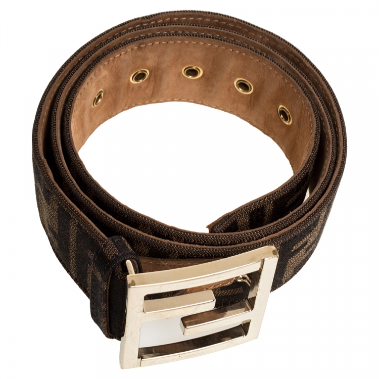 Pre Owned Fendi Brown Zucca Canvas FF Logo Belt 95CM