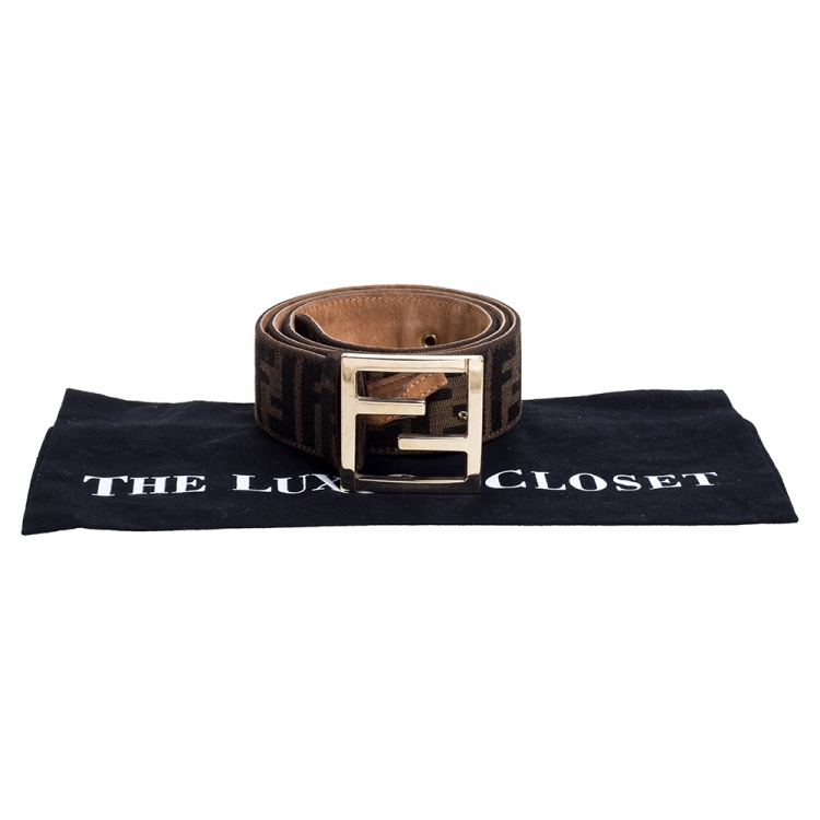 Pre Owned Fendi Brown Zucca Canvas FF Logo Belt 95CM