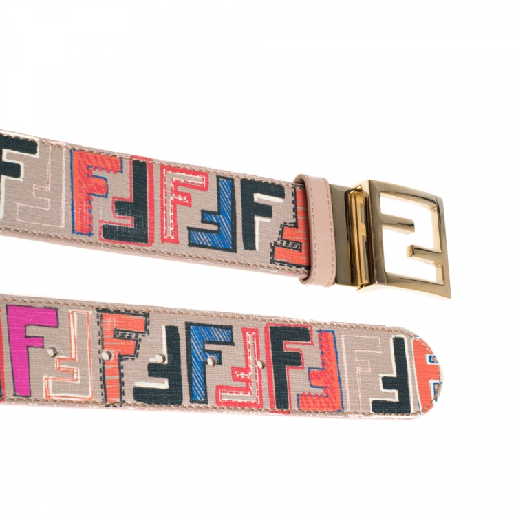 Pre Owned Fendi Multicolor Zucca Coated Canvas FF Logo Belt 90CM