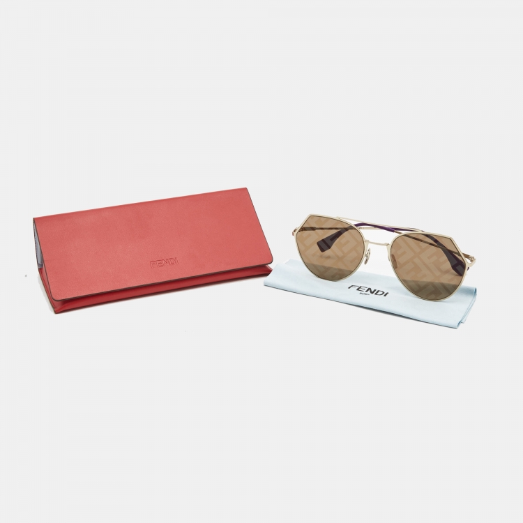 Pre Owned Fendi Gold FF0194/S Round Sunglasses