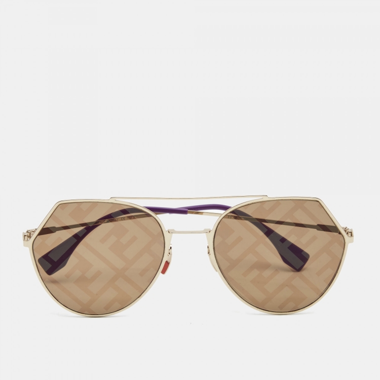 Pre Owned Fendi Gold FF0194/S Round Sunglasses