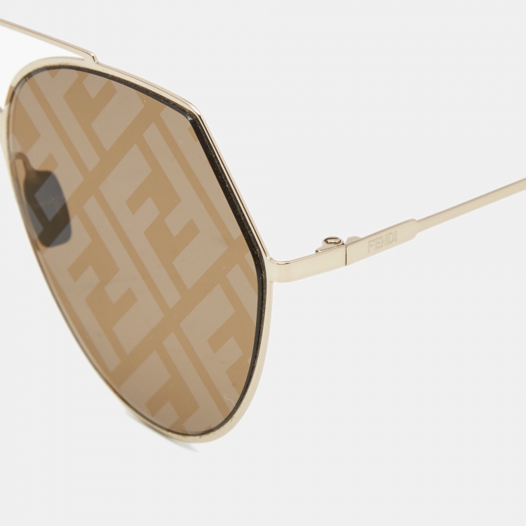 Pre Owned Fendi Gold FF0194/S Round Sunglasses