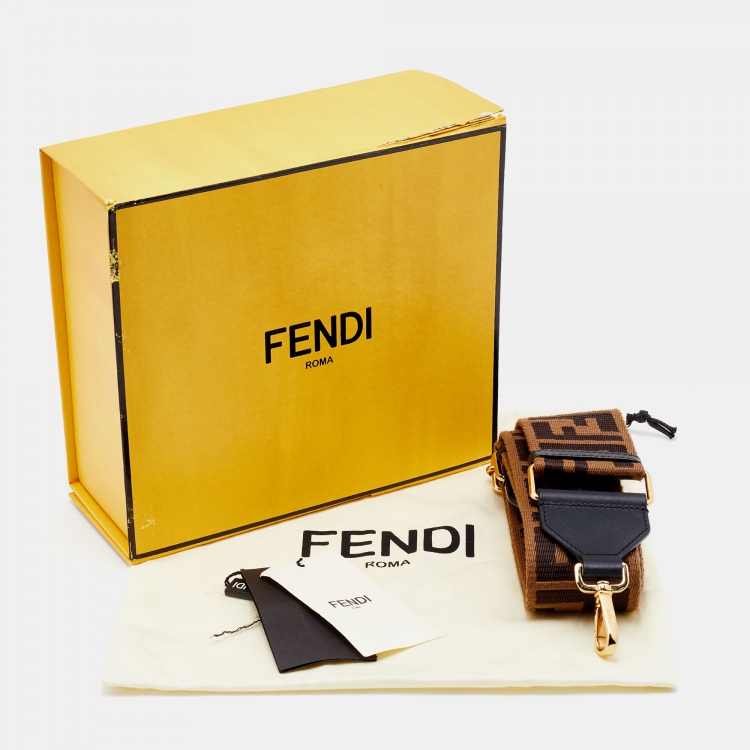 Pre Owned Fendi Tobacco Zucca Fabric and Leather Strap You Shoulder Bag Strap