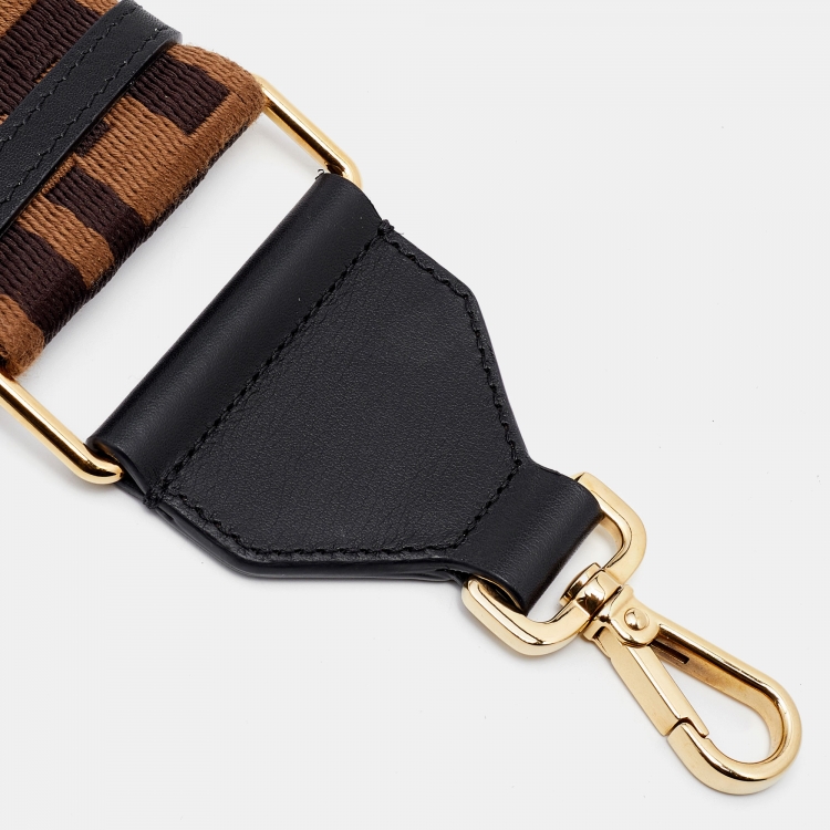 Pre Owned Fendi Tobacco Zucca Fabric and Leather Strap You Shoulder Bag Strap