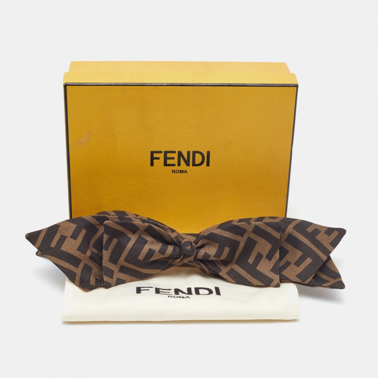 Pre Owned Fendi Brown Zucca Monogram Bow Hair Clip