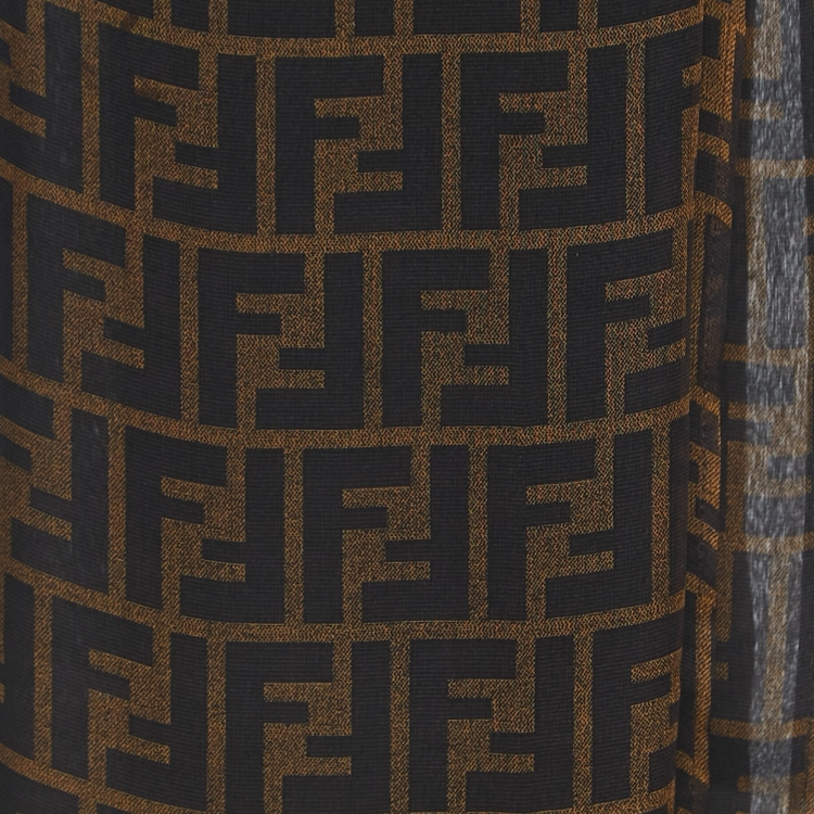 Pre Owned Fendi Brown Zucca Silk Chiffon Layered Scarf