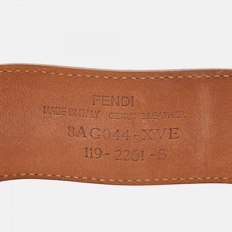 مملوكة مسبقًا Fendi Goldmine Brown Leather Gold Tone Wide Bracelet