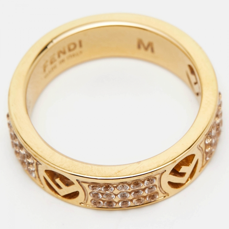 Pre Owned Fendi F is Fendi Crystal Gold Tone Ring Size 54