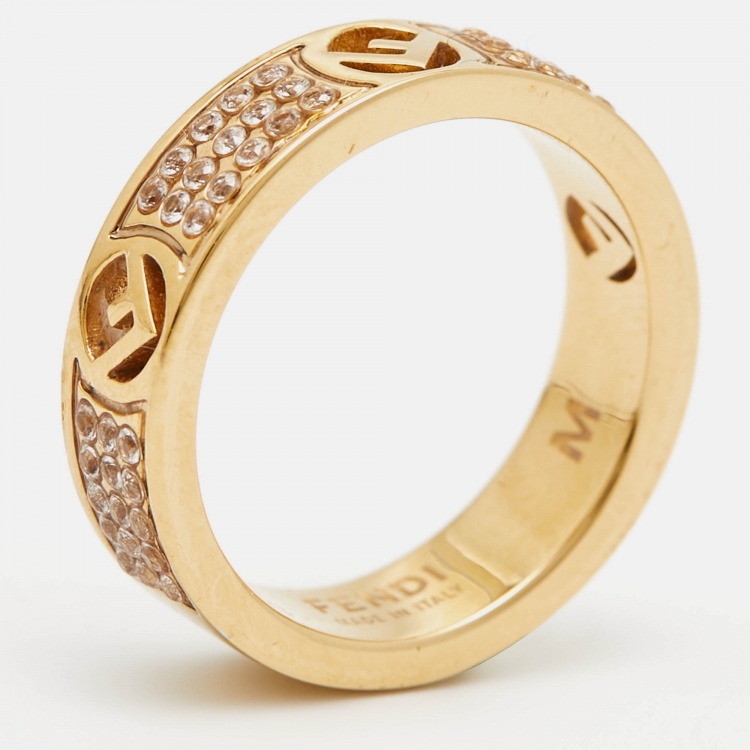 Pre Owned Fendi F is Fendi Crystal Gold Tone Ring Size 54