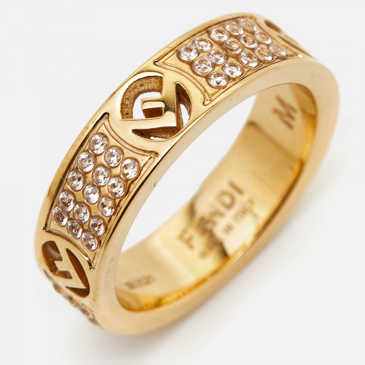 Pre Owned Fendi F is Fendi Crystal Gold Tone Ring Size 54