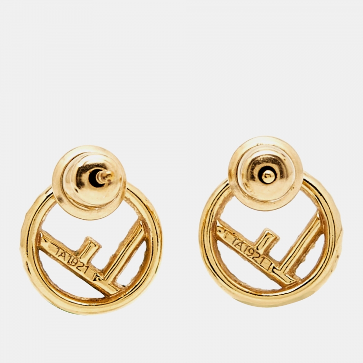Pre Owned  Fendi F is Fendi Crystal Gold Tone Stud Earrings