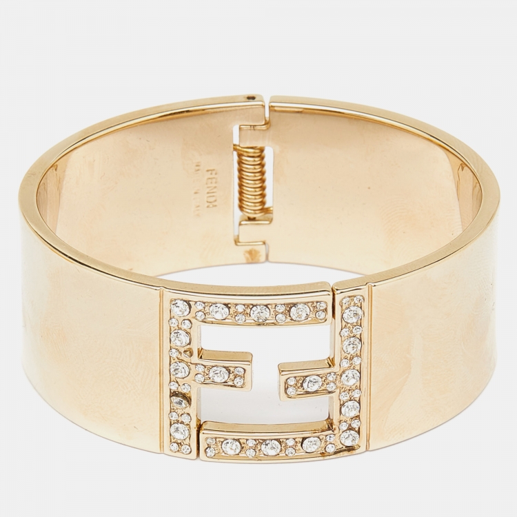 Pre Owned Fendi Fendista Crystal Gold Tone Bracelet S