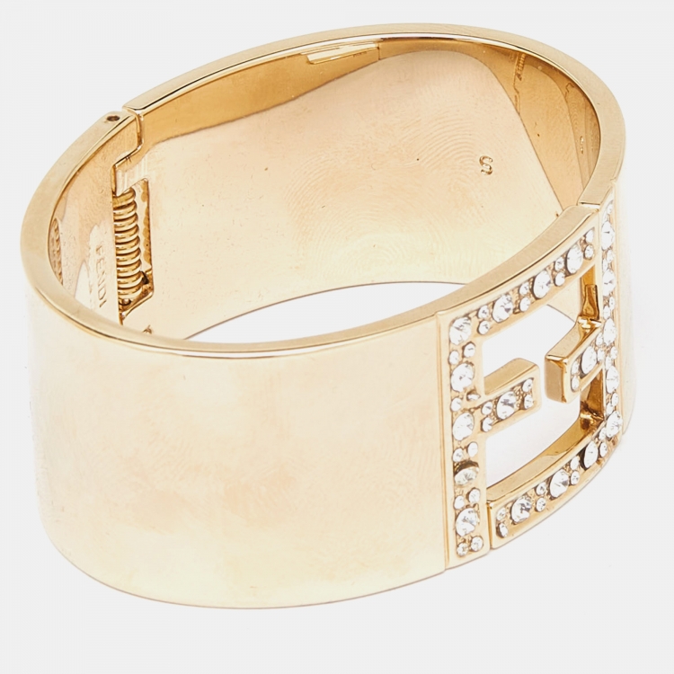 Pre Owned Fendi Fendista Crystal Gold Tone Bracelet S