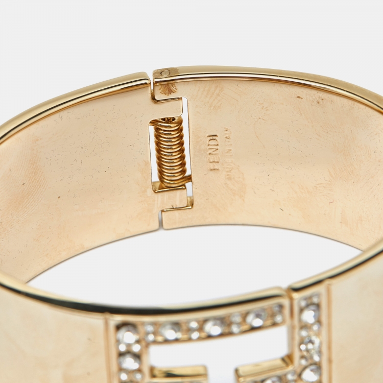 Pre Owned Fendi Fendista Crystal Gold Tone Bracelet S