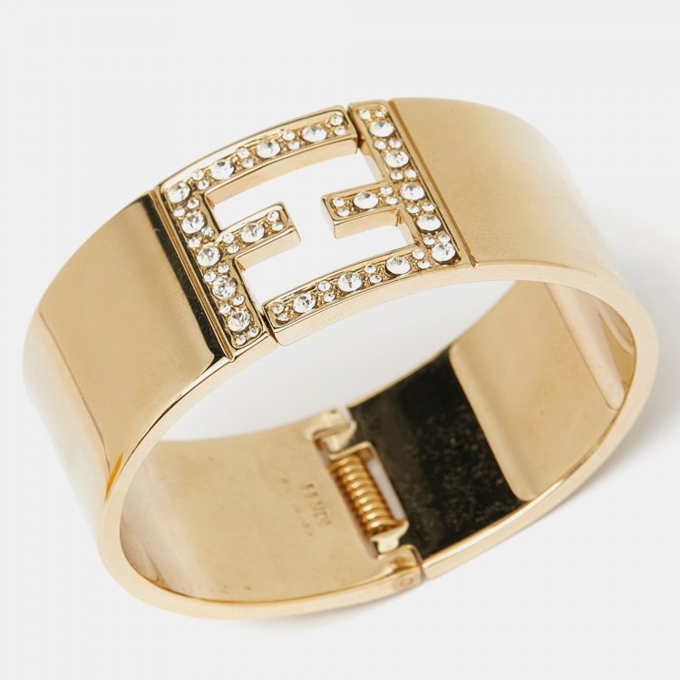 Pre Owned Fendi Fendista Crystal Gold Tone Bracelet S
