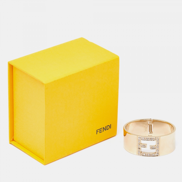 Pre Owned Fendi Fendista Crystal Gold Tone Bracelet S