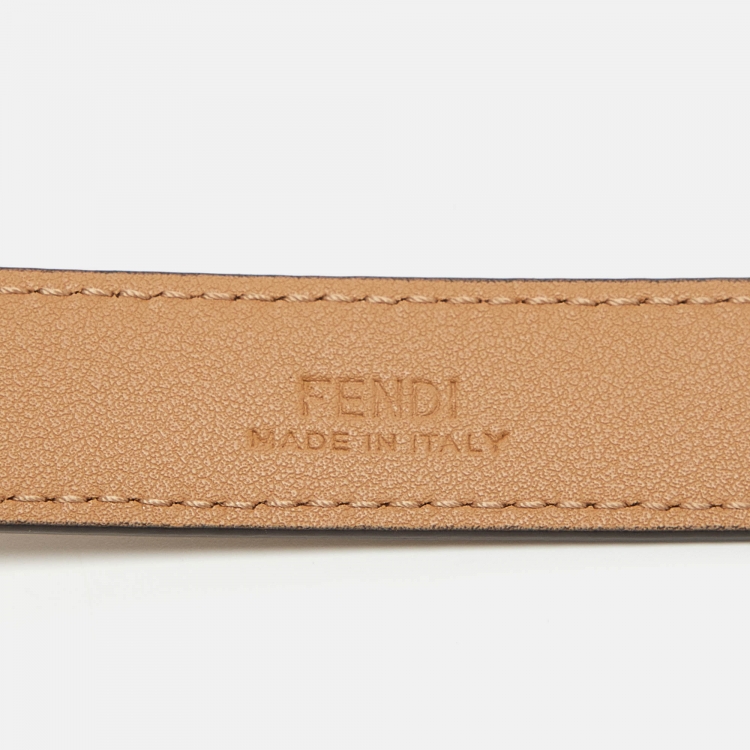Pre Owned Fendi Beige Leather FF Oval Sim Belt 80CM