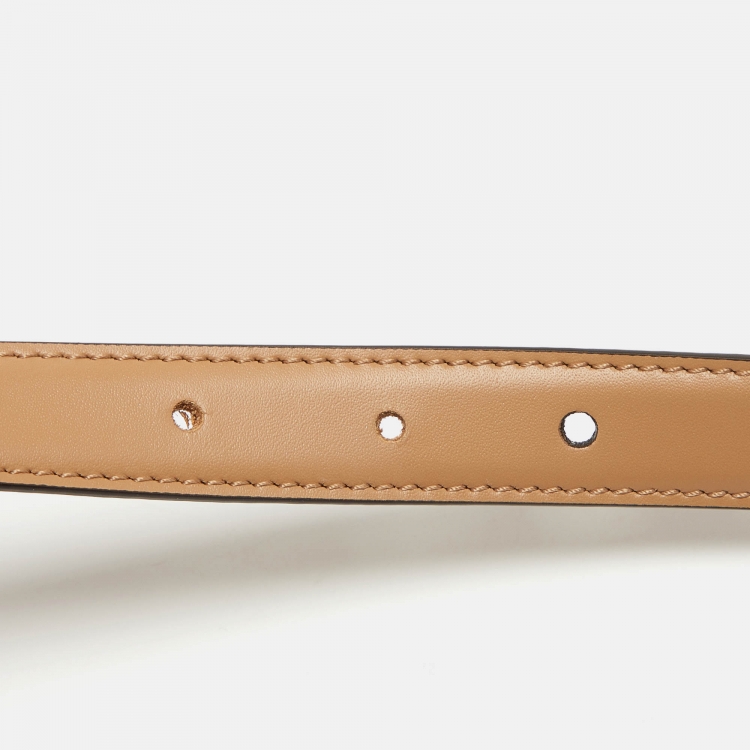 Pre Owned Fendi Beige Leather FF Oval Sim Belt 80CM
