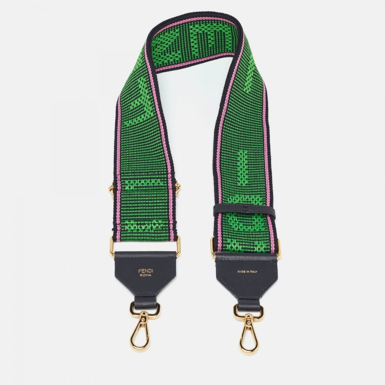 Pre Owned Fendi Green FF Jacquard and Leather Strap You Bag Strap