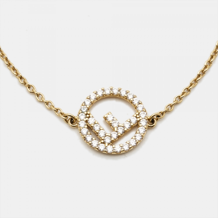 Pre Owned Fendi F is Fendi Crystal Gold Tone Bracelet