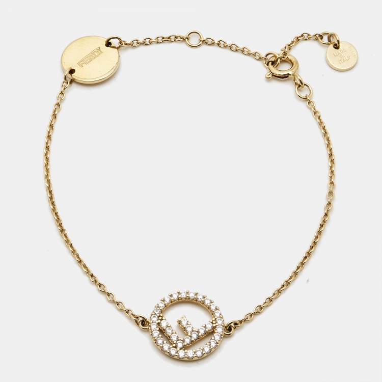 Pre Owned Fendi F is Fendi Crystal Gold Tone Bracelet
