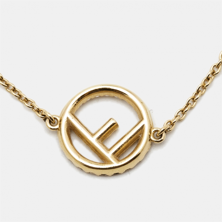 Pre Owned Fendi F is Fendi Crystal Gold Tone Bracelet