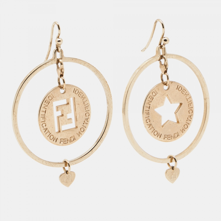 Pre Owned Fendi Identification Gold Tone Earrings