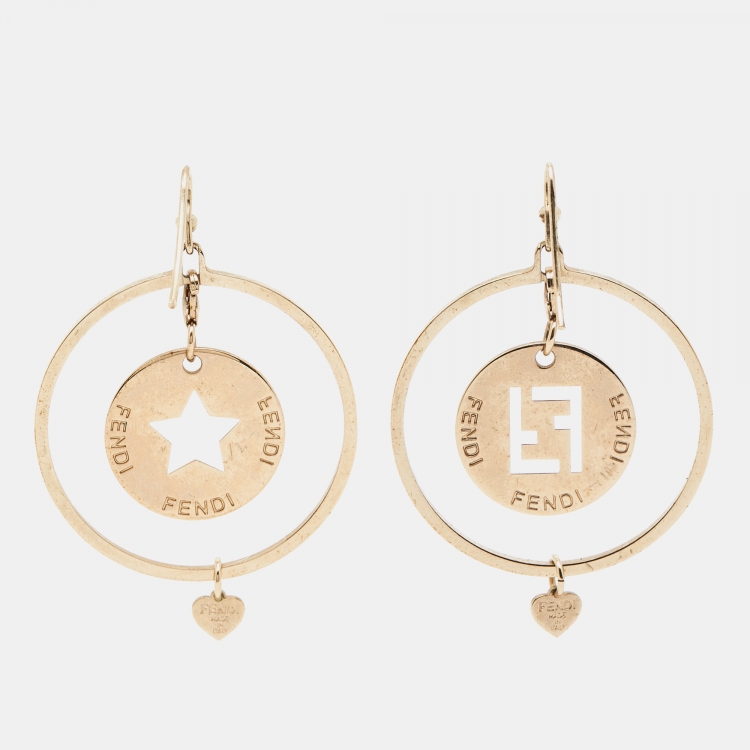Pre Owned Fendi Identification Gold Tone Earrings